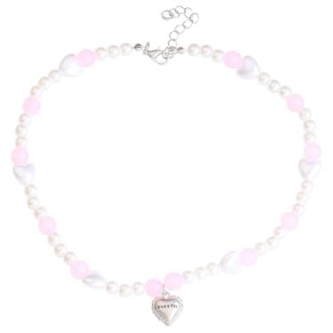 Imagem de Aesthetic Y2k Colar vintage imitação de pérola com contas cruz borboleta tulipa coração charme colar gargantilha para mulheres, Resina, Sem Pedra Preciosa