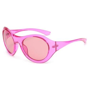 Imagem de Óculos de sol retrô oval feminino masculino feminino lente preta condução uv400 (rosa rosa)