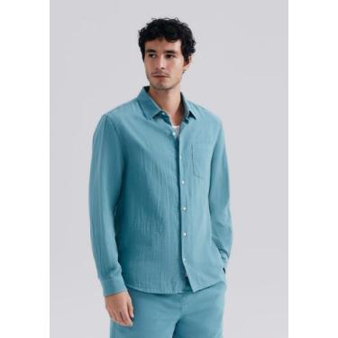 Imagem de Camisa Masculina Manga Longa Texturizada - Hering, G, Azul