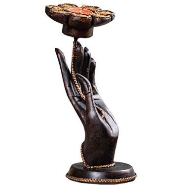 Imagem de Candelabros Suporte de vela de pilar de lótus, suporte de castiçal de madeira feito à mão, ornamentos vintage em forma de bergamota, ornamentos de mesa, artesanato, para casamento