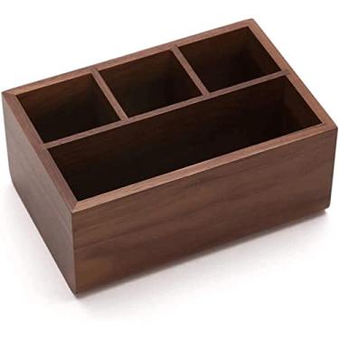 Imagem de Porta-lápis de mesa quadrado, recipiente criativo simples de madeira natural, suporte multifunções, durável, vintage, pincel, papelaria