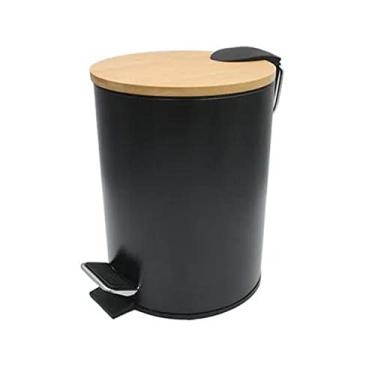 Imagem de Lixeira Com Pedal Preta 3 Litros Com Tampa De Bambu - Ideal Para Banheiros, Escritórios E Cozinhas - Wincy - IXA02028