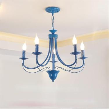 Imagem de Candelabro Simples Americano LED Personalidade Criatividade Sala de Estar Restaurante Quarto Estudo Villa Hotel Café Bar Clothing Store Lâmpada Pendente (B Azul A 5 luzes)