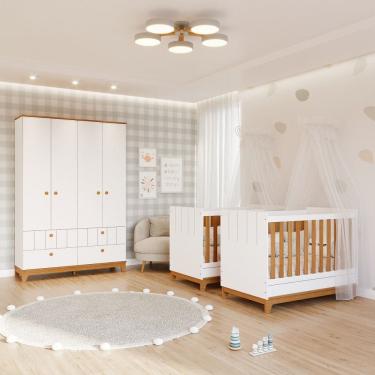Imagem de Quarto Bebê Gêmeos com 2 Berços Mini Cama e Guarda Roupa Liza Permobili