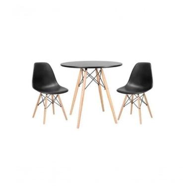 Imagem de Kit Mesa Redonda Eames 70 Cm Preto + 2 Cadeiras Eiffel Dsw Preto