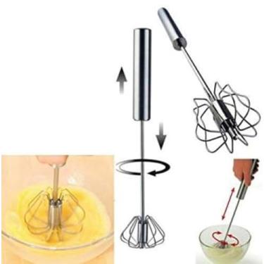 Imagem de Batedor de Ovos Manual Semi Automático, Fouet em Aço Inox, Design Giratório, Prateado