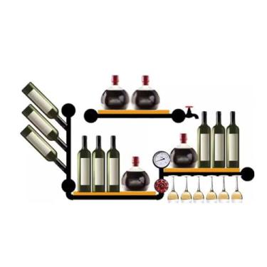Imagem de Suporte para Vinhos Armário de vinho criativo estilo industrial parede decorativa prateleiras de tubos de ferro para casa prateleiras de vinho montadas na parede Porta-Garrafas