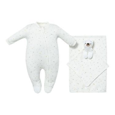 Imagem de Kit Macacão Bebê Unissex + Cueiro + Naninha Little Baby -Hug