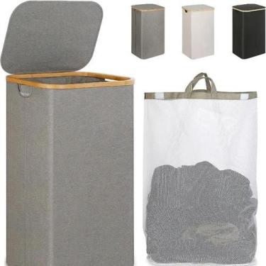Imagem de Cesto de Roupa Suja Dobrável 100 Litros - Com Tampa e Bolsa Interna Re