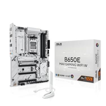 Imagem de ASUS B650E MAX Gaming WiFi W – Placa mãe AMD B650 AM5 ATX, PCB branca, DDR5, PCIe 5.0, 3X M.2, Wi-Fi 6E, LAN de 2,5 GB, USB 10Gbps Type-C, DisplayPort, HDMI™, BIOS Flashback™, Aura Sync, Advanced AI