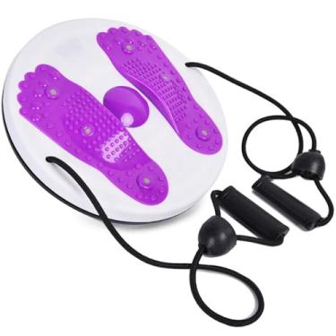 Imagem de Placa Twister para exercício disco de torção da cintura com alças tornozelo corpo exercício aeróbico máquina de torção de cintura placa de torção de exercício com massagem nos pés (roxo com alças)
