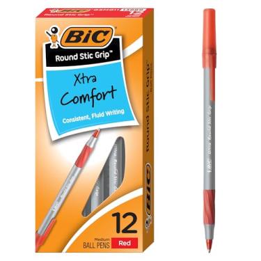 Imagem de BIC Caneta esferográfica Round Stic Grip Xtra Comfort, ponta média (1,2 mm), vermelha, 12 unidades