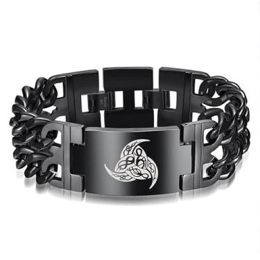 Imagem de Pulseira masculina de aço inoxidável com elos viking - mitologia nórdica, nó celta, lua crescente, triskelion, triskele, martelo de Thor, pulseira de corrente preta, One Size, Aço inoxidável, Sem