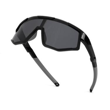 Imagem de Aofalbe Óculos de sol de beisebol infantil, óculos de sol esportivos polarizados juvenis para meninos e meninas, óculos de ciclismo de softball, proteção UV400, armação preta com lente preta, Preto, M