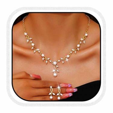 Imagem de Kilshye Conjunto de joias de casamento de pérolas para noivas, brincos e colar de strass, bijuteria de formatura para mulheres, One Size, Metal, Sem Pedra Preciosa