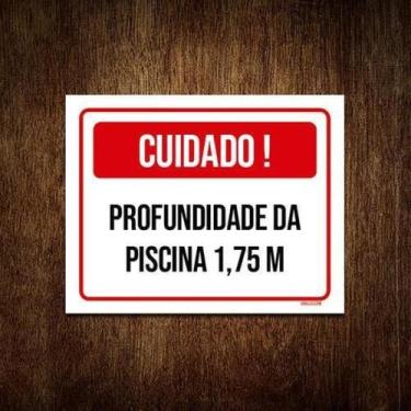 Imagem de Placa Cuidado Profundidade Piscina 1,75M 18x23cm 10un - Sinalizo.Com