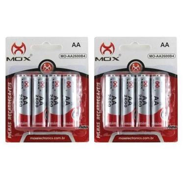 Imagem de Kit 8 Pilhas Recarregável Mox Aa 2600mah Pilha Pequena
