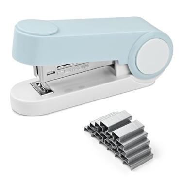 Imagem de Valtiner Grampeador fofo com 1000 grampeadores, grampeadores para mesa, sem congestionamento, capacidade para 20 folhas, grampeadores de metal de mesa para material escolar de escritório (azul)