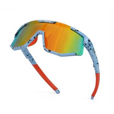 Imagem de Aofalbe Óculos de sol de beisebol infantil, óculos de sol esportivos polarizados juvenis para meninos e meninas, óculos de ciclismo de softball, proteção UV400, armação azul com lente laranja, Azul