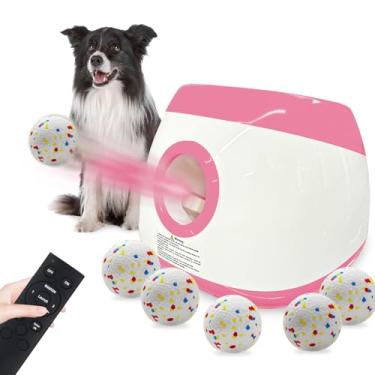 Imagem de SOCO Lançador automático de bolas para cães com 6 peças de bolas de tênis, lançador de bola recarregável tipo C, distância de tiro de 40 a 80 pés, brinquedos para cães ao ar livre e interno