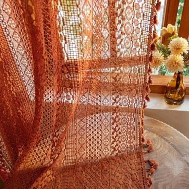 Imagem de WAZZIO Cortinas de terracota, sobre a pia, algodão, mistura de crochê, cortina de cozinha transparente, 91 cm, bolso para varão, casa de fazenda, vintage, renda, café, cortinas, saia para janela