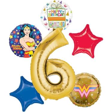 Imagem de Anagram Suprimentos Para Festa De 6 Anos Da Mulher-Maravilha, Decoração Buquê Balões Super-Heróis