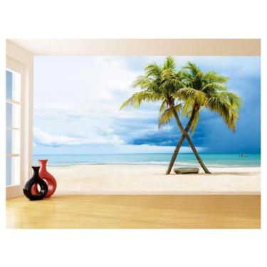 Imagem de Papel De Parede 3D Praia Mar Coqueiros Cruzados 3,5M Npr309 - Você Dec