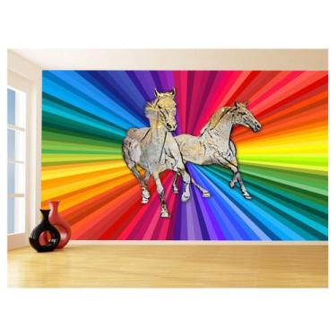 Imagem de Papel De Parede Animais Pop Art Cavalos Cores 3,5M Pxa361 - Você Decor