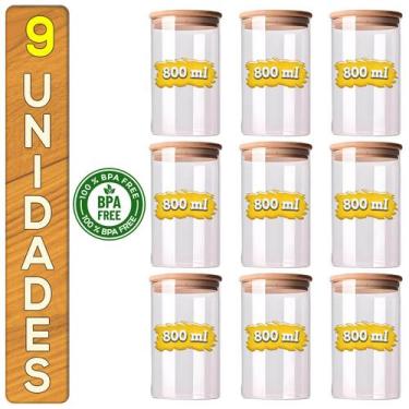 Imagem de Kit Potes De Vidro Liso Premium Porta Condimentos Redondo Tampa Bambu 