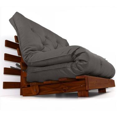 Imagem de Sofá Cama Casal Futon Tokio Cinza escuro Acquablock Madeira Maciça Cor Imbuia