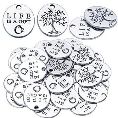 Imagem de Aylifu Amuletos de palavras inspiradoras, 30 peças de pingentes de dizeres com letras gravadas, berloques de mensagem gravada, miçangas, suprimentos de artesanato, achados de joias para colar,