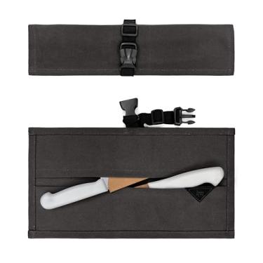 Imagem de Under NY Sky Estojo Porta Faca - 2 Bolsos, Case em Lona Parafinada Grossa, Reforço de Couro - Bolsa Rolo Porta Faca - Chef, Grill, Churrasco - Cinza