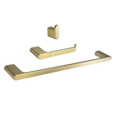 Imagem de Suporte para toalhas em aço inoxidável escovado dourado, suporte para escovas, suporte para papel, copos de vidro, suporte para pratos, roupão, gancho para roupas (conjunto de 3 peças B)