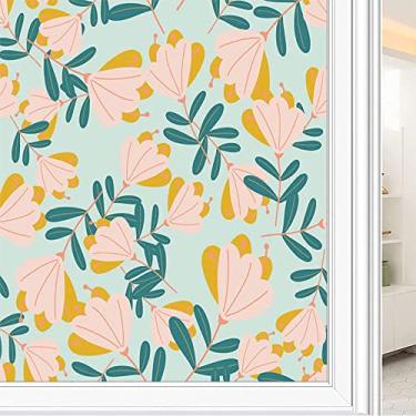 Imagem de Película de janela de privacidade de flores, textura de estilo floral, filme de vidro para sala de estar e escritório em casa, L90 x C 190 cm