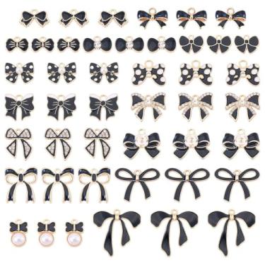 Imagem de FASHEWELRY 60 peças de berloques de laço esmaltados a granel sortidos fofos amuletos de laço preto kawaii para kit de fabricação de joias, pulseira, colar, brincos, chaveiro, artesanato, artesanato