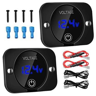 Imagem de Linkstyle Medidor de tensão de bateria de 2 peças, display digital LED, medidor de tensão CC, voltímetro à prova d'água com interruptor de toque para carro 12V/24V RV, motocicleta, barco, carrinho de