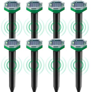 Imagem de Repelente de toupeiras movido a energia solar, pacote com 8, repelente ultrassônico de gopher IP65, repele toupeiras, marmotas e gramados de cobra