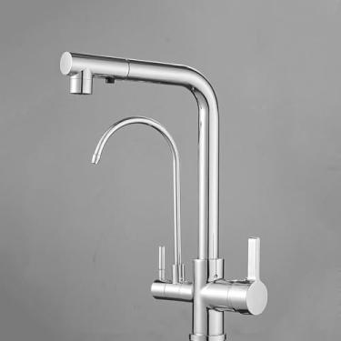 Imagem de Torneira De Cozinha De 3 Vias Torneiras Misturadoras De Cozinha De Spray Com Bico Giratório 2 Modos De Torneira Purificadora De água Para Sistema De Filtro De água Sob A Pia, Chrome