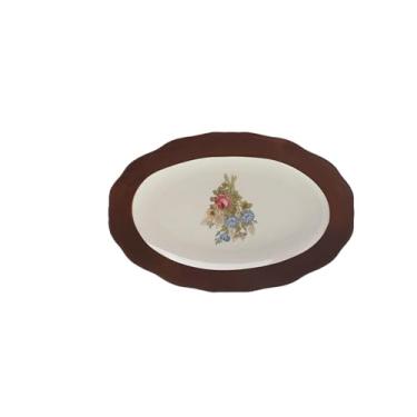 Imagem de Pratos de cerâmica requintados redondos esmaltados retrô simples para uso doméstico francês - prato oval de 25,4 cm