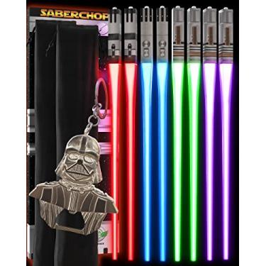 Imagem de Hashis de sabre de luz que acendem, LED reutilizável vermelho, azul, verde, roxo, 4 pares de chaveiro Darth Vader gratuito abridor de garrafa