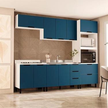 Imagem de Cozinha Compacta Sem Tampo Meena 10 Portas 4 Gavetas Azul e Branca - M