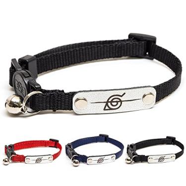 Imagem de Coleiras de gato Naruto para meninas e gatos, meninos e coleira de gatinho pequeno com sino | Bandana oficial licenciada Naruto Shippuden com folhas escondidas da vila de folhas para presente Naruto (preta, Rogue)
