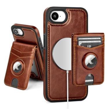 Imagem de SkyEagle Capa carteira compatível com MagSafe iPhone 16e com suporte para AirTag, 2 em 1, couro sintético, magnético, destacável, com bloqueio de RFID, suporte para cartão de crédito, capa flip com