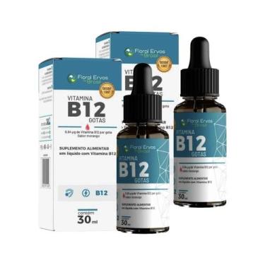 Imagem de Kit 2 Vitamina B12 Sabor Morango Metilcobalamina 2x30ml B12 Floral Erv