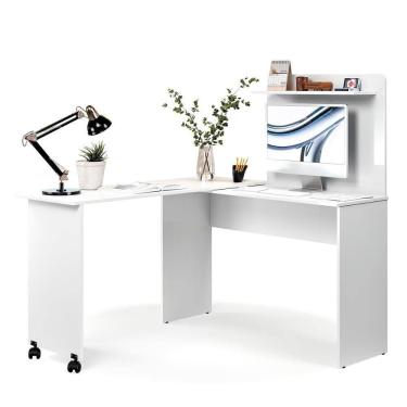 Imagem de Escrivaninha Em L 2 Em 1 Com Rodízios E Prateleira Branco