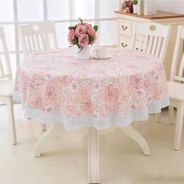 Imagem de Toalha de mesa redonda de plástico de pelúcia, à prova d'água, lavável e à prova de óleo, tamanho E, 152 x 152 cm