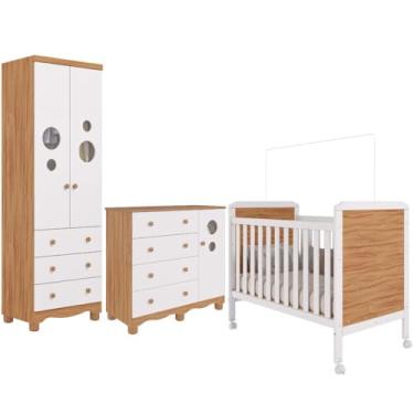 Imagem de Quarto de Bebê Completo Berço Americano Cloe 2 em 1 Guarda Roupas 2 Portas Cômoda Bolinha 100% MDF