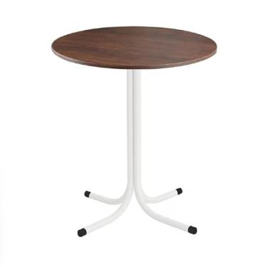 Imagem de Mesa de Jantar Redonda 80cm Branca Tampo Madeira Imbuia