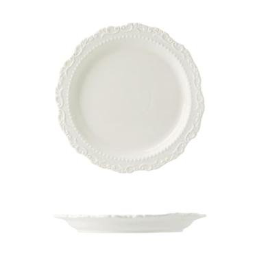 Imagem de Prato de jantar de cerâmica em creme estilo palácio retrô em relevo doméstico - prato raso branco de 21,8 cm