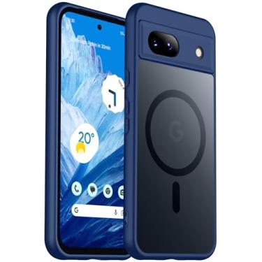 Imagem de teloxy Capa magnética para Google Pixel 8A, [proteção militar contra quedas] [anti-impressões digitais] capa de telefone fina translúcida fosca traseira durável, azul